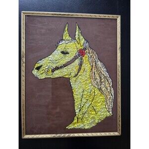 RARE Unique Horse Vintage 1970's Aluminum Foil & Leather ART 8 x 10 Metal Frame